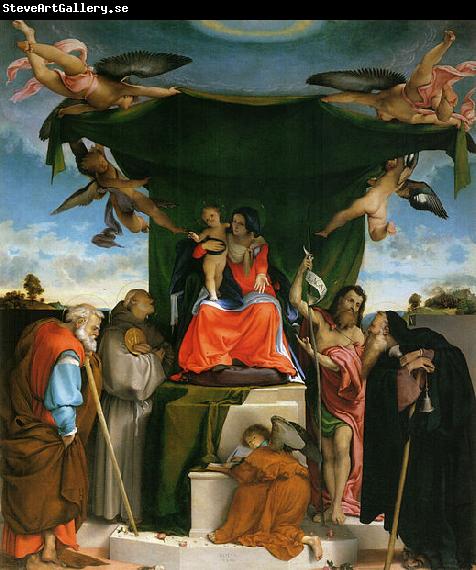 Lorenzo Lotto Thronende Madonna, Engel und Heilige